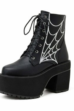 Y2K Gothic Spider Web Boots - Retro 90s Grunge, Pastel Goth, and Y2K Fashion Statement