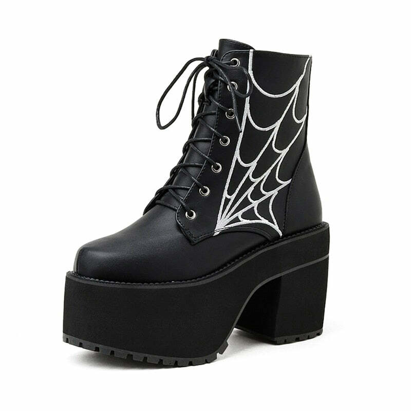 Y2K Gothic Spider Web Boots - Retro 90s Grunge, Pastel Goth, and Y2K Fashion Statement