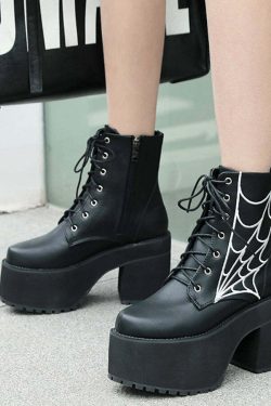 Y2K Gothic Spider Web Boots - Retro 90s Grunge, Pastel Goth, and Y2K Fashion Statement