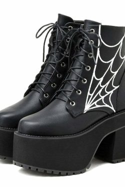 Y2K Gothic Spider Web Boots - Retro 90s Grunge, Pastel Goth, and Y2K Fashion Statement