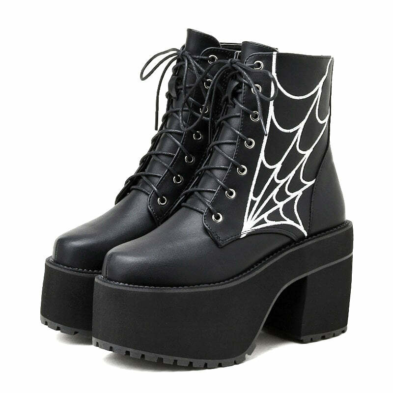 Y2K Gothic Spider Web Boots - Retro 90s Grunge, Pastel Goth, and Y2K Fashion Statement