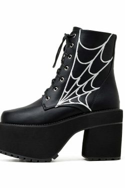 Y2K Gothic Spider Web Boots - Retro 90s Grunge, Pastel Goth, and Y2K Fashion Statement