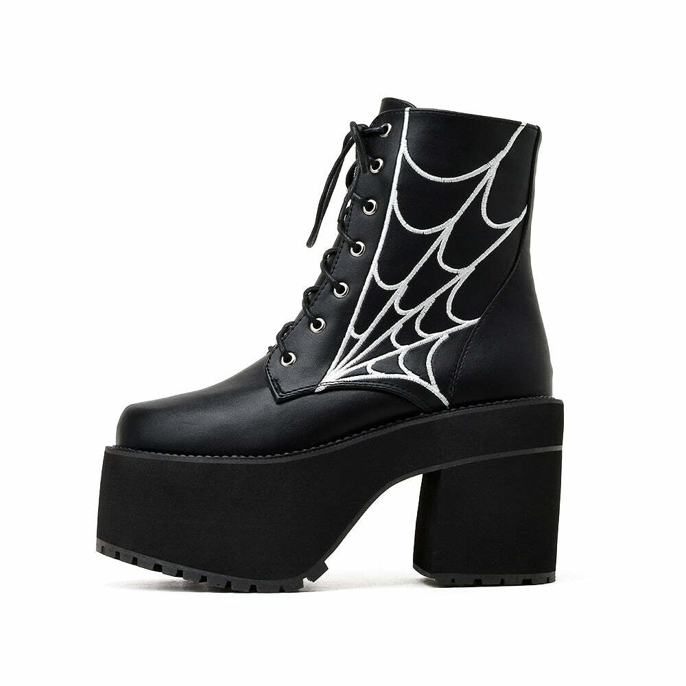 Y2K Gothic Spider Web Boots - Retro 90s Grunge, Pastel Goth, and Y2K Fashion Statement