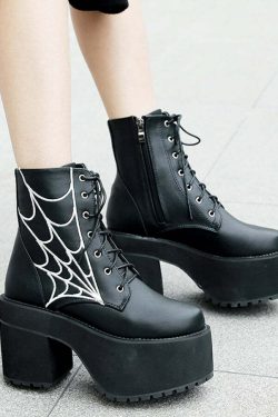 Y2K Gothic Spider Web Boots - Retro 90s Grunge, Pastel Goth, and Y2K Fashion Statement