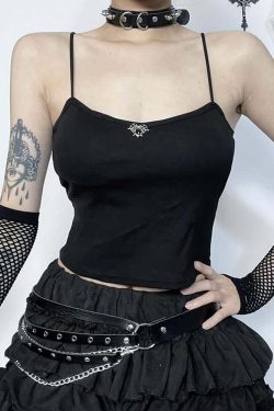 Y2K Gothic Spider Web Cut Out Crop Top - 90s Grunge, Retro, Pastel Goth, Y2K Party Outfit