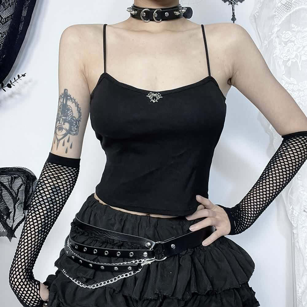 Y2K Gothic Spider Web Cut Out Crop Top - 90s Grunge, Retro, Pastel Goth, Y2K Party Outfit