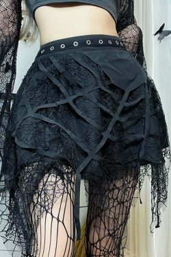 Y2K Gothic Spider Web Lace Mini Skirt - 90s Grunge, Retro, Pastel Goth, Y2K Summer Outfit
