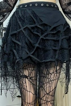 Y2K Gothic Spider Web Lace Mini Skirt - 90s Grunge, Retro, Pastel Goth, Y2K Summer Outfit