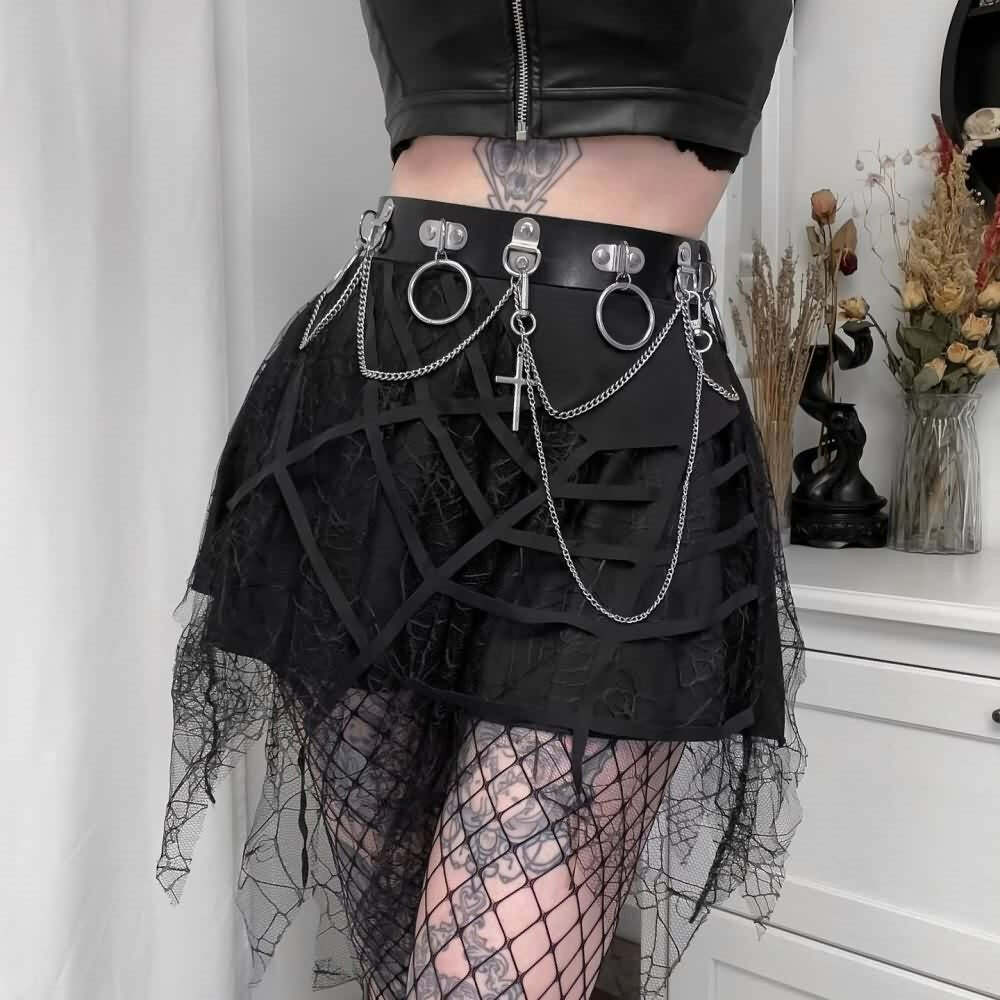 Y2K Gothic Spider Web Lace Mini Skirt - 90s Grunge, Retro, Pastel Goth, Y2K Summer Outfit