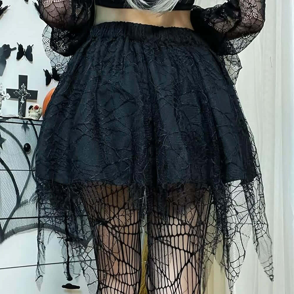 Y2K Gothic Spider Web Lace Mini Skirt - 90s Grunge, Retro, Pastel Goth, Y2K Summer Outfit