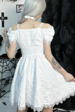 Y2K Gothic Spider Web Mesh Open Shoulder Lace Dress - Perfect for 90s Grunge and Summer Outfits