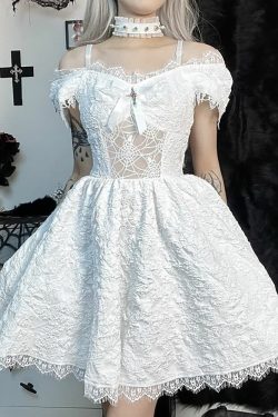 Y2K Gothic Spider Web Mesh Open Shoulder Lace Dress - Perfect for 90s Grunge and Summer Outfits