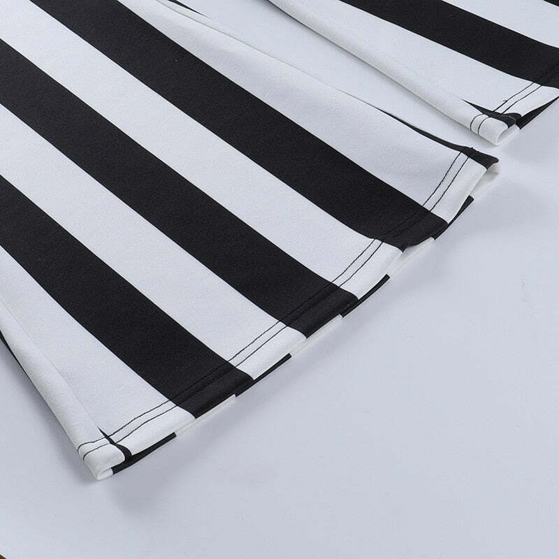 Y2K Gothic Striped High Waist Flare Pants - Retro 90s Grunge Summer Outfit