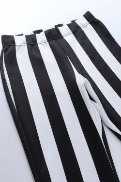 Y2K Gothic Striped High Waist Flare Pants - Retro 90s Grunge Summer Outfit