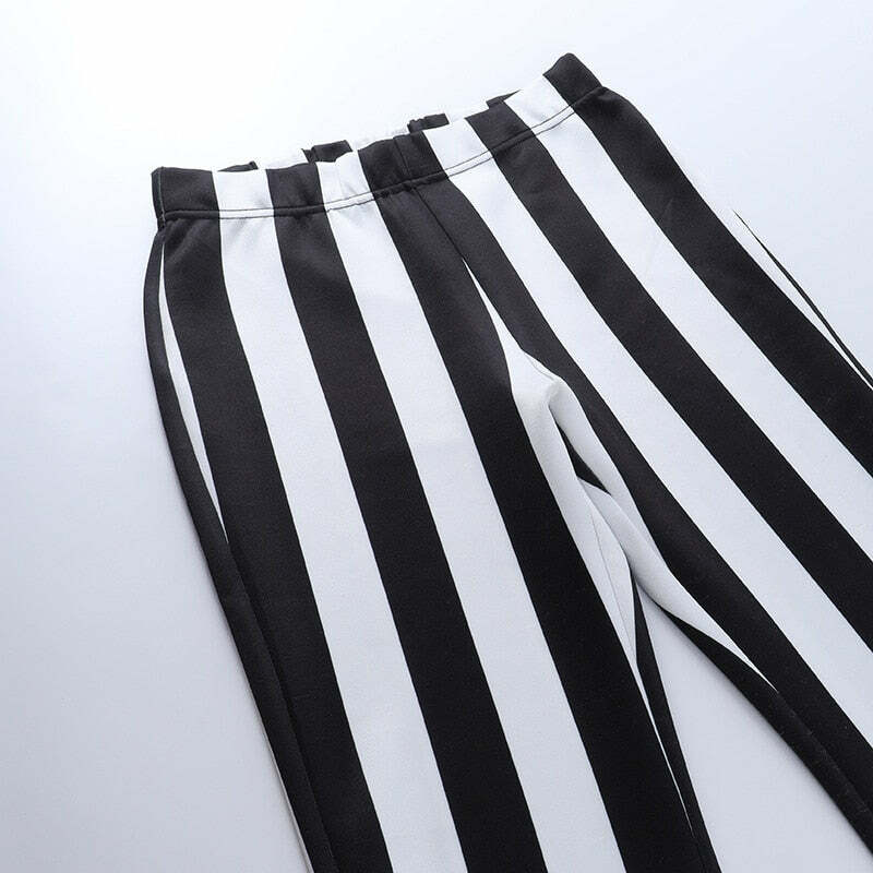 Y2K Gothic Striped High Waist Flare Pants - Retro 90s Grunge Summer Outfit