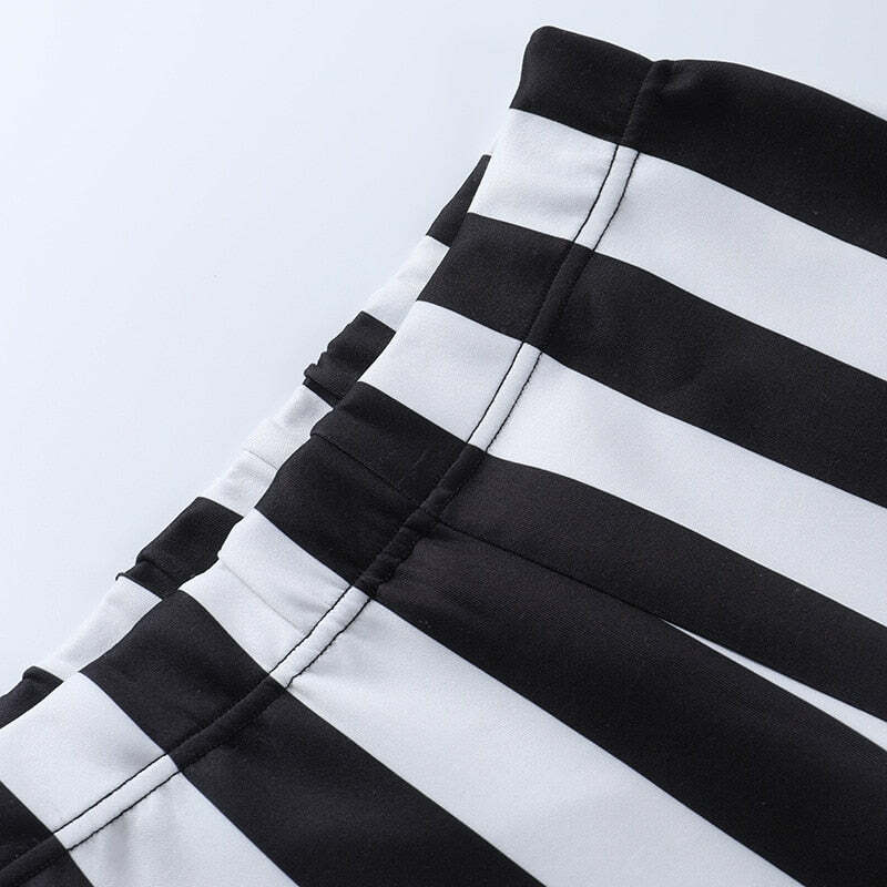 Y2K Gothic Striped High Waist Flare Pants - Retro 90s Grunge Summer Outfit