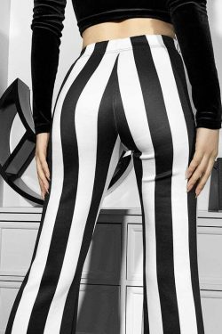 Y2K Gothic Striped High Waist Flare Pants - Retro 90s Grunge Summer Outfit