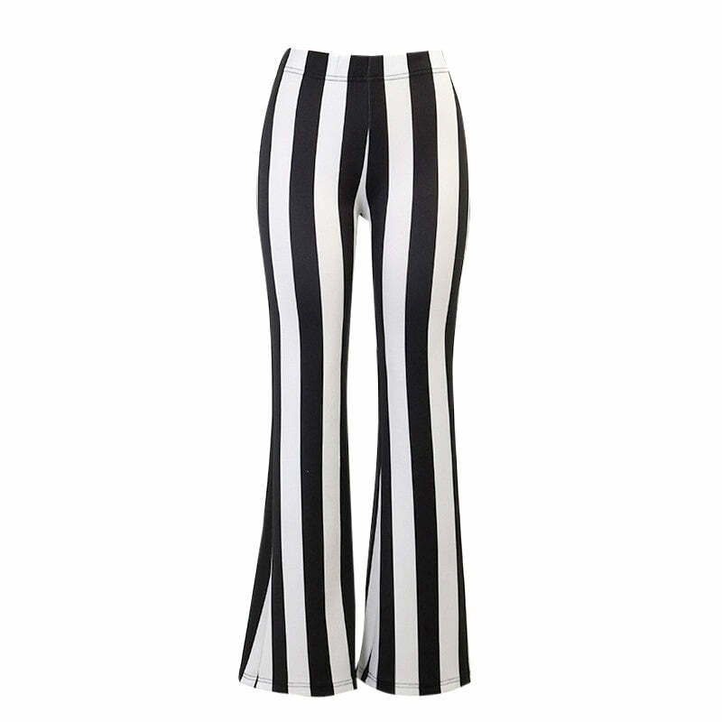 Y2K Gothic Striped High Waist Flare Pants - Retro 90s Grunge Summer Outfit