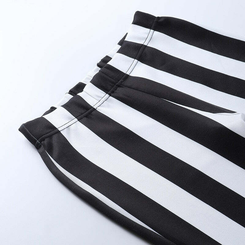 Y2K Gothic Striped High Waist Flare Pants - Retro 90s Grunge Summer Outfit