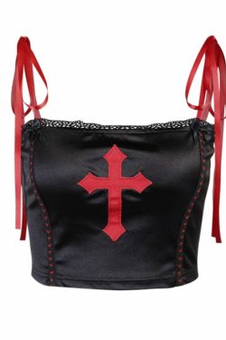 Y2K Gothic Vampire Cross Crop Top - 90s Grunge, Retro, Pastel Goth, Y2K Party & Club Outfits