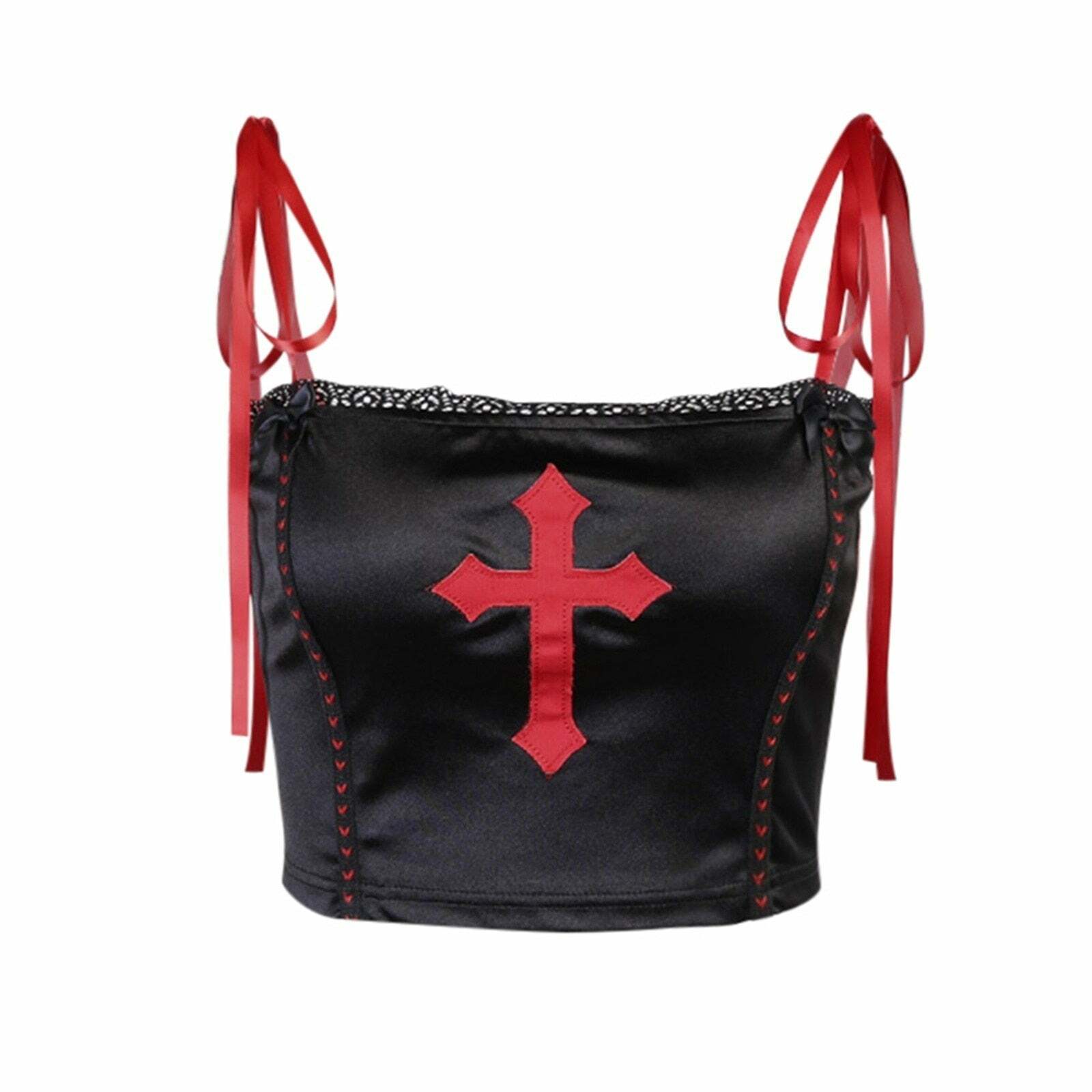 Y2K Gothic Vampire Cross Crop Top - 90s Grunge, Retro, Pastel Goth, Y2K Party & Club Outfits