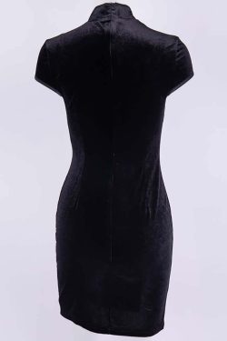 Y2K Gothic Velvet Cheongsam Mini Dress - Retro 90s Grunge Party Outfit