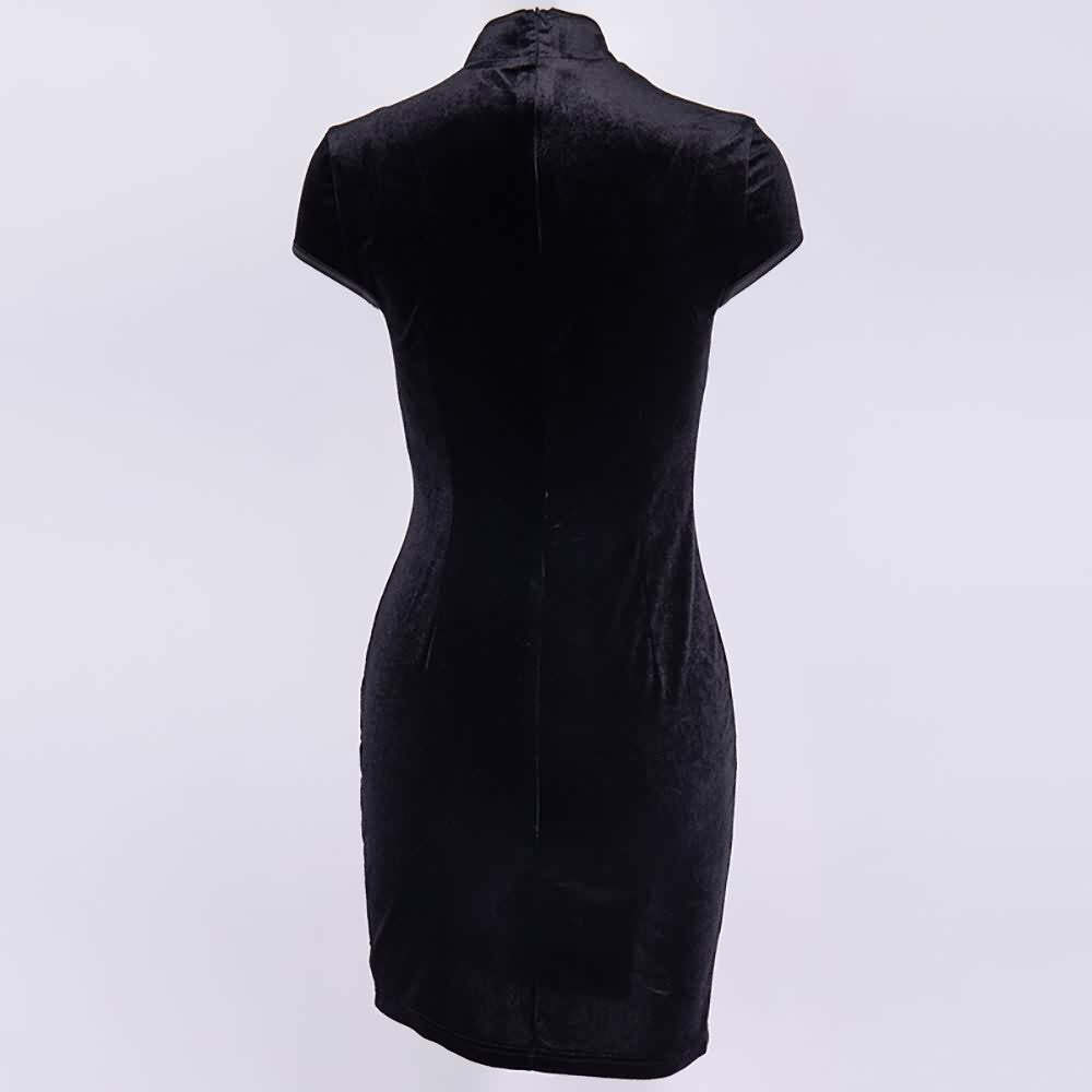 Y2K Gothic Velvet Cheongsam Mini Dress - Retro 90s Grunge Party Outfit