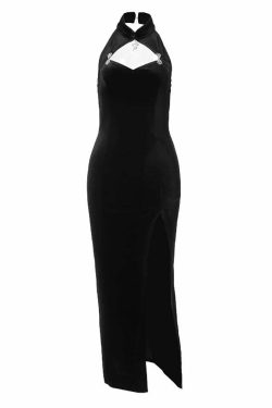 Y2K Gothic Velvet Cheongsam Slit Dress with Shrug Top - Retro 90s Grunge Party Outfit