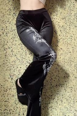 Y2K Gothic Velvet Flare Pants - Retro 90s Grunge, Summer Club & Party Outfits