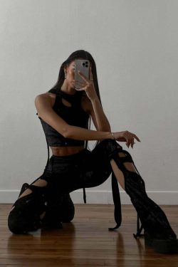 Y2K Gothic Velvet Flare Pants - Retro 90s Grunge, Summer Club & Party Outfits