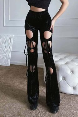 Y2K Gothic Velvet Flare Pants - Retro 90s Grunge, Summer Club & Party Outfits