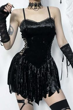 Y2K Gothic Velvet Lace-Up Cut Out Mini Dress - 90s Grunge, Retro, Party, Club Outfits