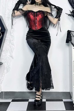 Y2K Gothic Velvet Lace Asymmetrical Skirt - Retro 90s Grunge, Pastel Goth, Summer Y2K Outfits
