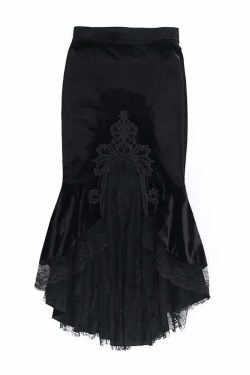 Y2K Gothic Velvet Lace Asymmetrical Skirt - Retro 90s Grunge, Pastel Goth, Summer Y2K Outfits