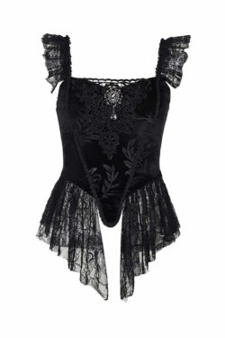 Y2K Gothic Velvet Lace Bustier Top - Retro 90s Grunge, Summer Party, Club & Popstar Outfit