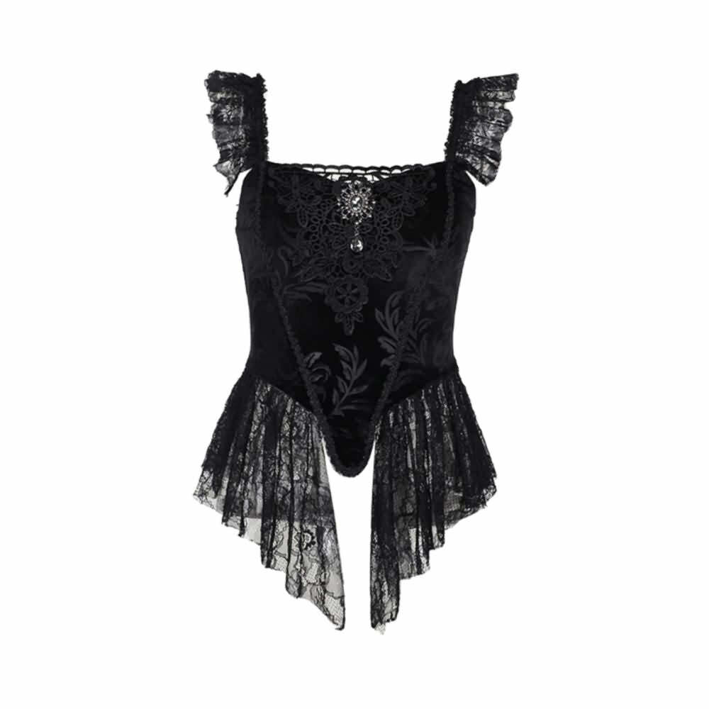 Y2K Gothic Velvet Lace Bustier Top - Retro 90s Grunge, Summer Party, Club & Popstar Outfit