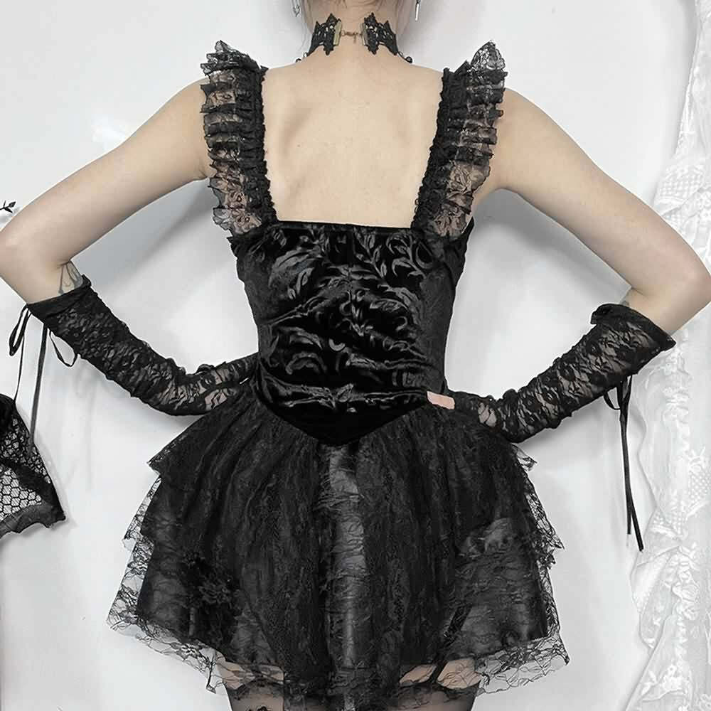 Y2K Gothic Velvet Lace Bustier Top - Retro 90s Grunge, Summer Party, Club & Popstar Outfit