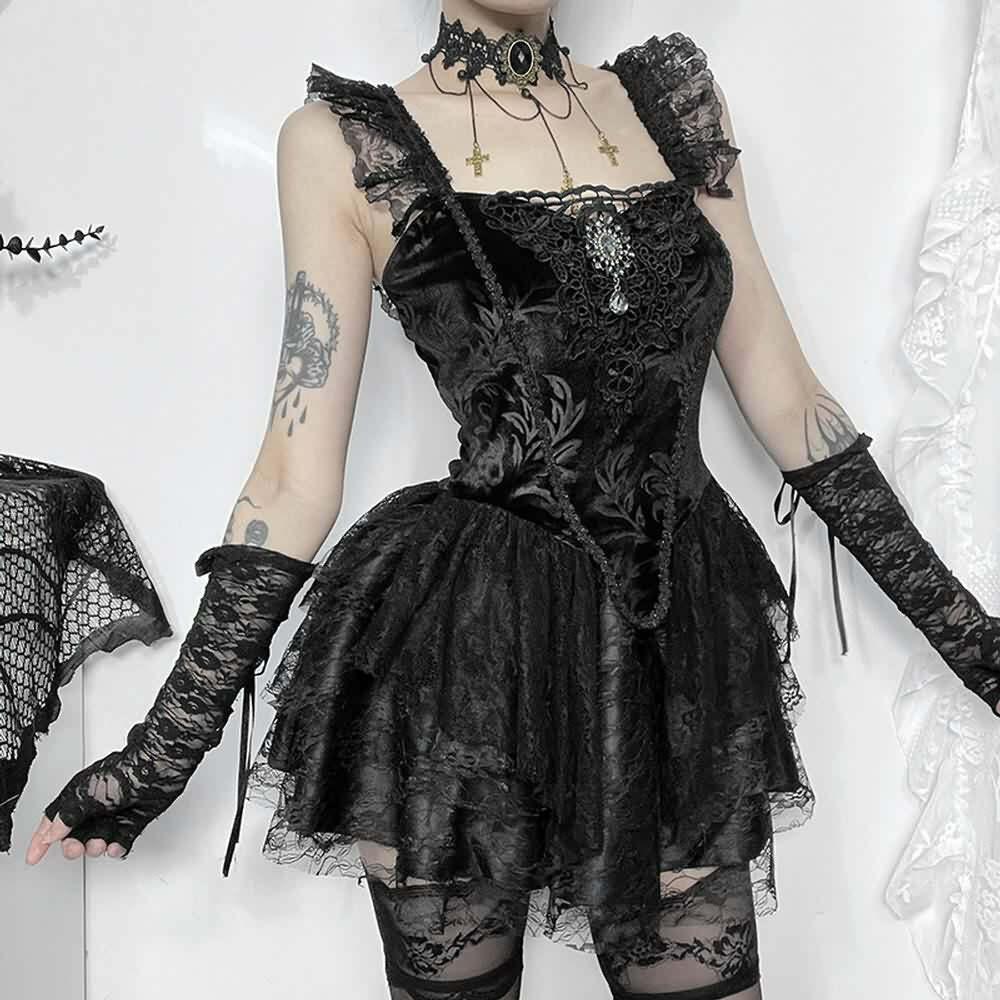 Y2K Gothic Velvet Lace Bustier Top - Retro 90s Grunge, Summer Party, Club & Popstar Outfit