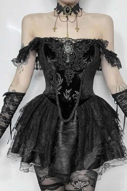 Y2K Gothic Velvet Lace Bustier Top - Retro 90s Grunge, Summer Party, Club & Popstar Outfit