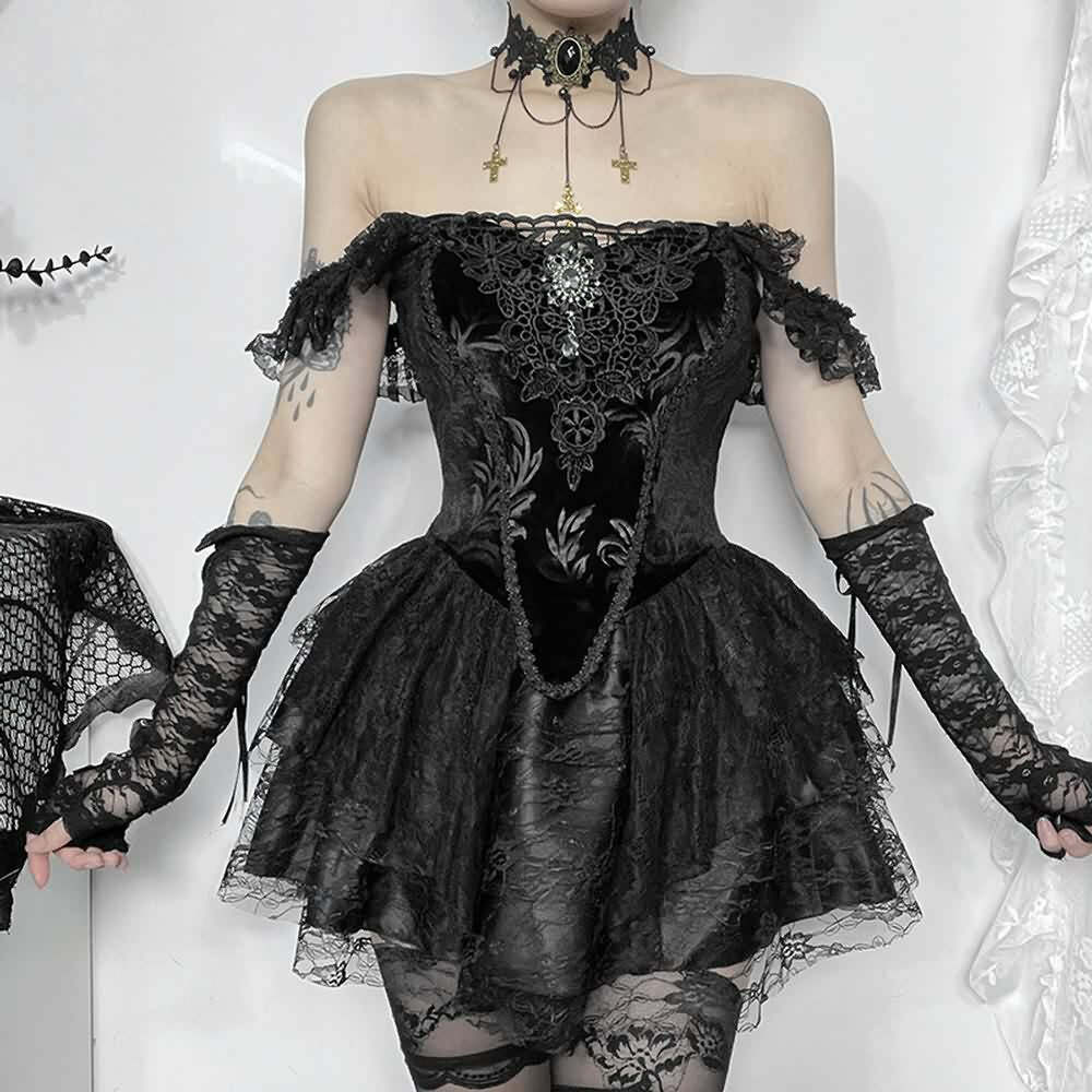 Y2K Gothic Velvet Lace Bustier Top - Retro 90s Grunge, Summer Party, Club & Popstar Outfit
