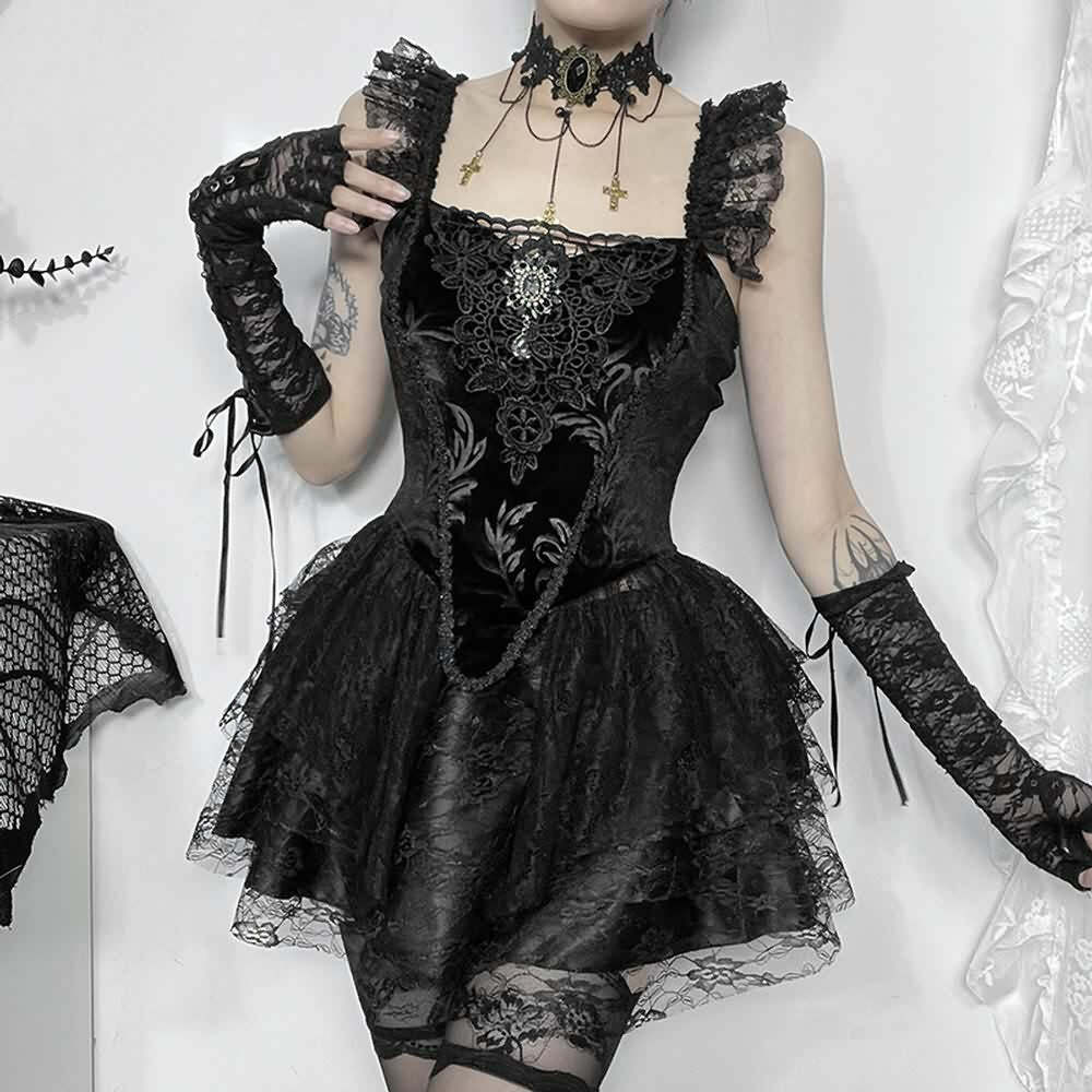 Y2K Gothic Velvet Lace Bustier Top - Retro 90s Grunge, Summer Party, Club & Popstar Outfit