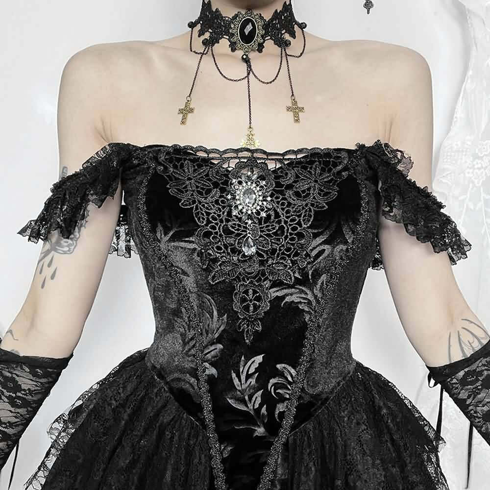 Y2K Gothic Velvet Lace Bustier Top - Retro 90s Grunge, Summer Party, Club & Popstar Outfit