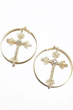 Y2K Gothic Victorian Cross Hoop Earrings - Retro 90s Grunge Fashion for Y2K Outfits