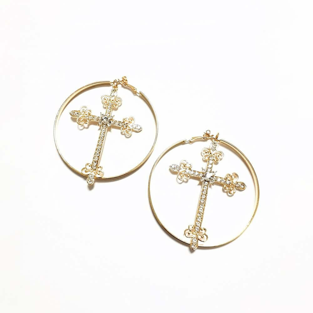 Y2K Gothic Victorian Cross Hoop Earrings - Retro 90s Grunge Fashion for Y2K Outfits