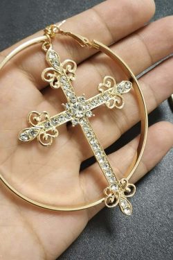 Y2K Gothic Victorian Cross Hoop Earrings - Retro 90s Grunge Fashion for Y2K Outfits