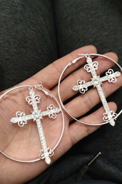 Y2K Gothic Victorian Cross Hoop Earrings - Retro 90s Grunge Fashion for Y2K Outfits