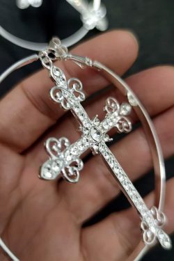 Y2K Gothic Victorian Cross Hoop Earrings - Retro 90s Grunge Fashion for Y2K Outfits