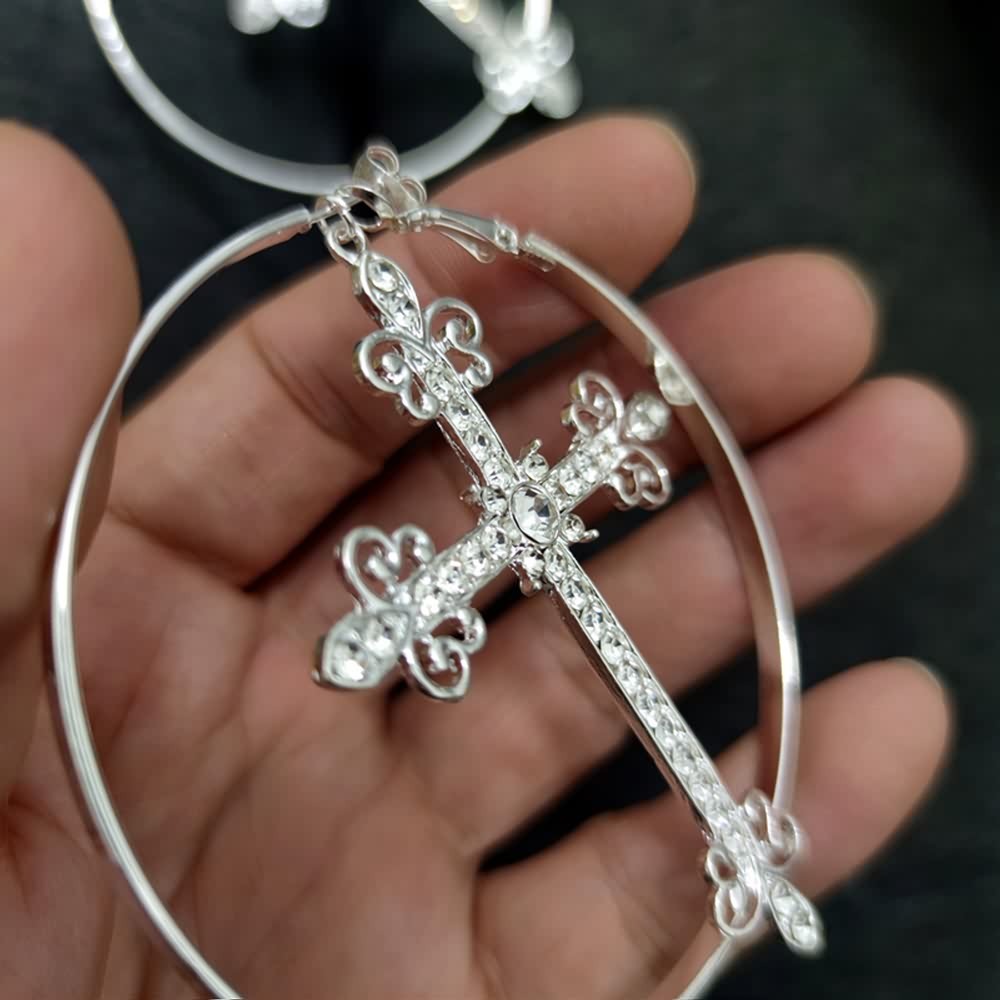 Y2K Gothic Victorian Cross Hoop Earrings - Retro 90s Grunge Fashion for Y2K Outfits
