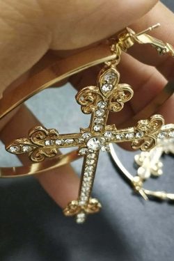 Y2K Gothic Victorian Cross Hoop Earrings - Retro 90s Grunge Fashion for Y2K Outfits
