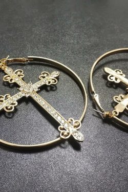 Y2K Gothic Victorian Cross Hoop Earrings - Retro 90s Grunge Fashion for Y2K Outfits